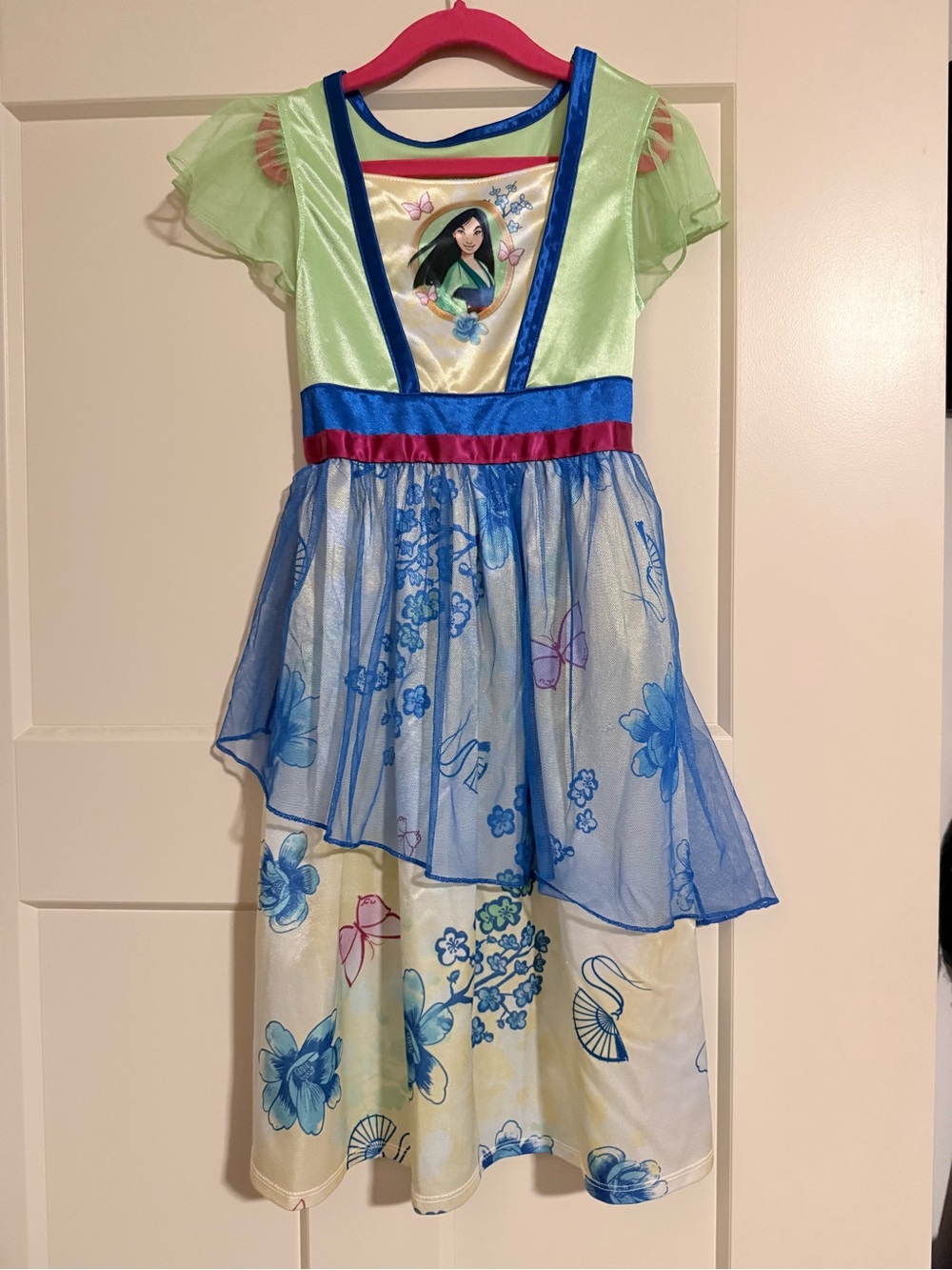 Disney Mulan Green and Blue Nightgown with Pink Waistband